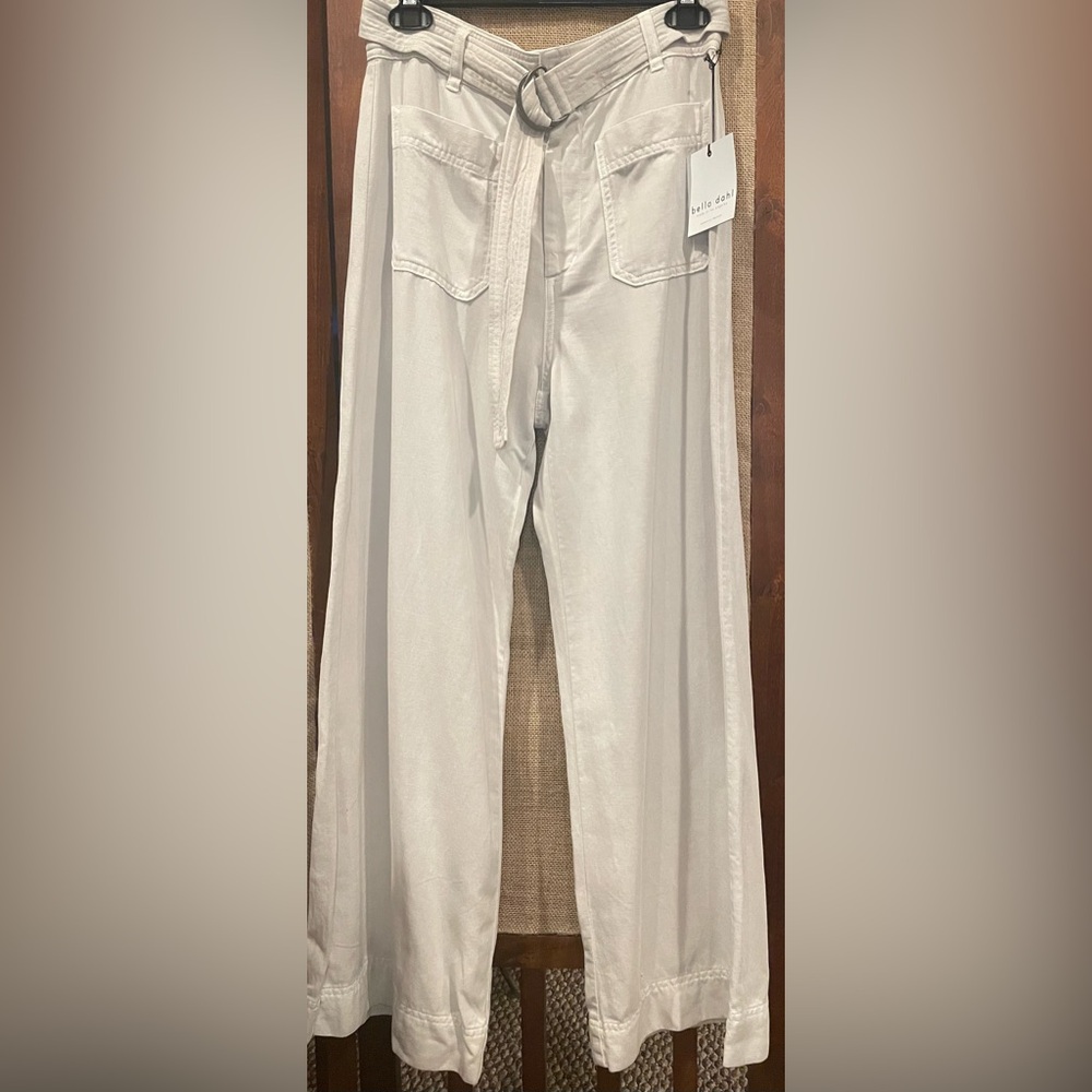 Bella Dahl tencel and cotton flowy wide leg pant in cement color High waist.